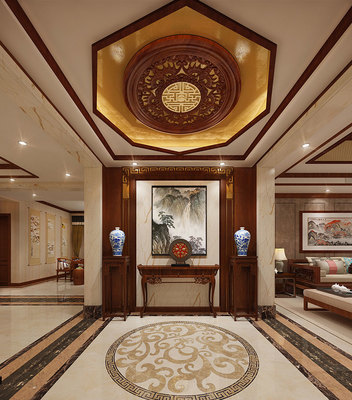 翰墨雅韻 東方意境——瀚唐200平米三室三廳四衛中式風格全案賞析